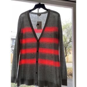NWT Gap Designed & Crafted Wool Blend Neon Dye Pink Gray V-Neck Cardigan Medium